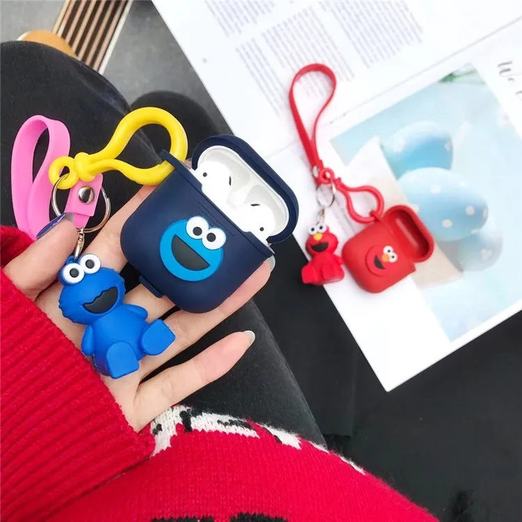 

Sesame Street Elmo Doll Holder Soft Silicone Case For Apple Airpod Shockproof Cover For Apple AirPods 2 Earphone Cases Key Chain