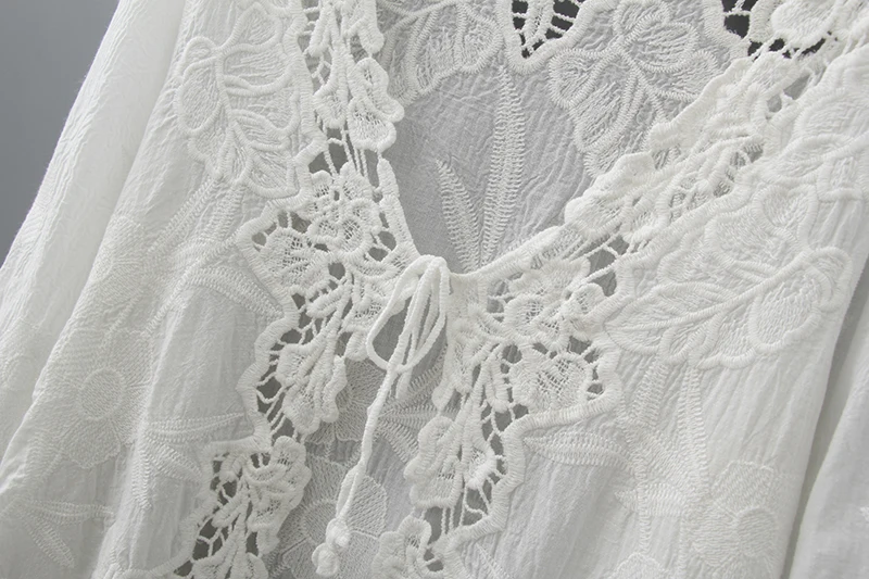 Crochet Lace Kimono Summer 2019 Fashion Holiday Lace Up Tops Women Long Sleeve Hollow Out White Blouse Beach Kimono Cardigan
