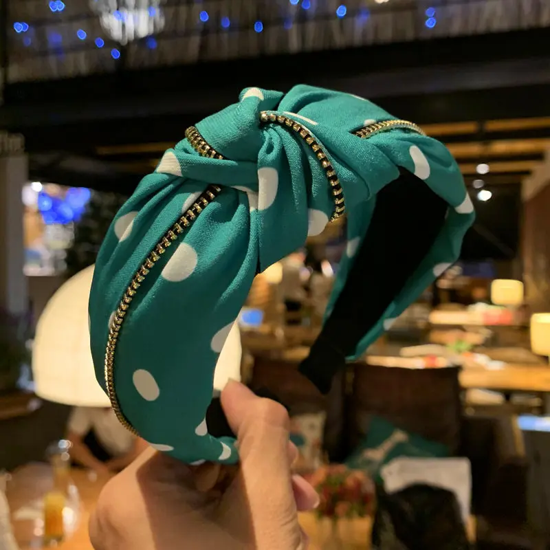 

2019 new Solid Color dots knotted zipper Hairband Elastic Headband for Women Handmade Hair Hoop Hair Accessories 44