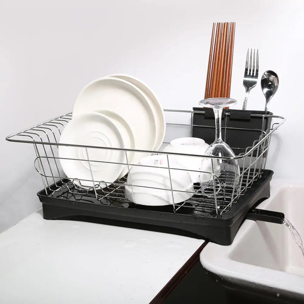 

Stainless Steel Dish Drainer Drying Rack Cups Kitchen Storage Holder Organizer Basket Rust Proof Storage Container