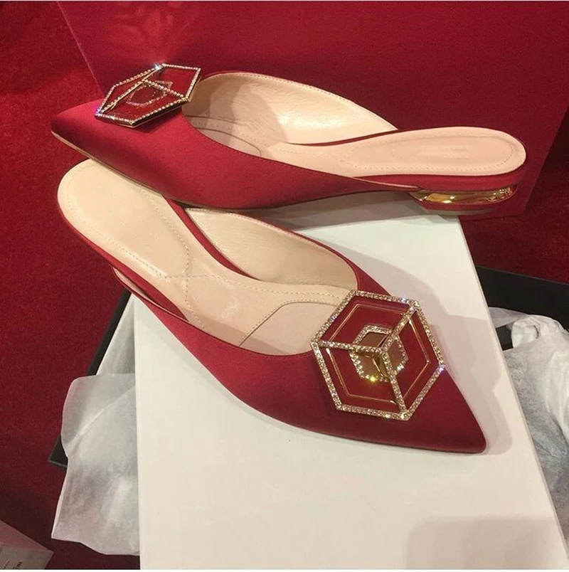 

Kmeioo Elegant Spring Autumn Shoes Woman Pointed Toe Flats Women Jeweled Mule Slippers Wedding Mule Slides Red Pink Black Mules