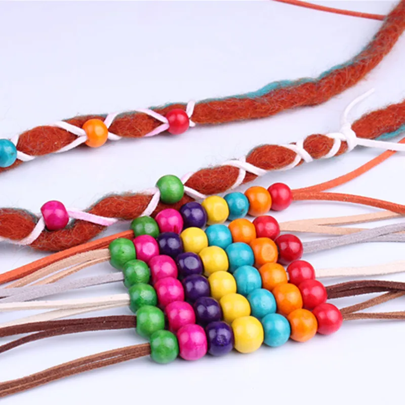 

1Pcs/Lot Faux Suede Cord Leather Flat Rope Hair Braid Dreadlock Wood Beads DIY Handmade Beading Necklace Making Spacer Beads C72