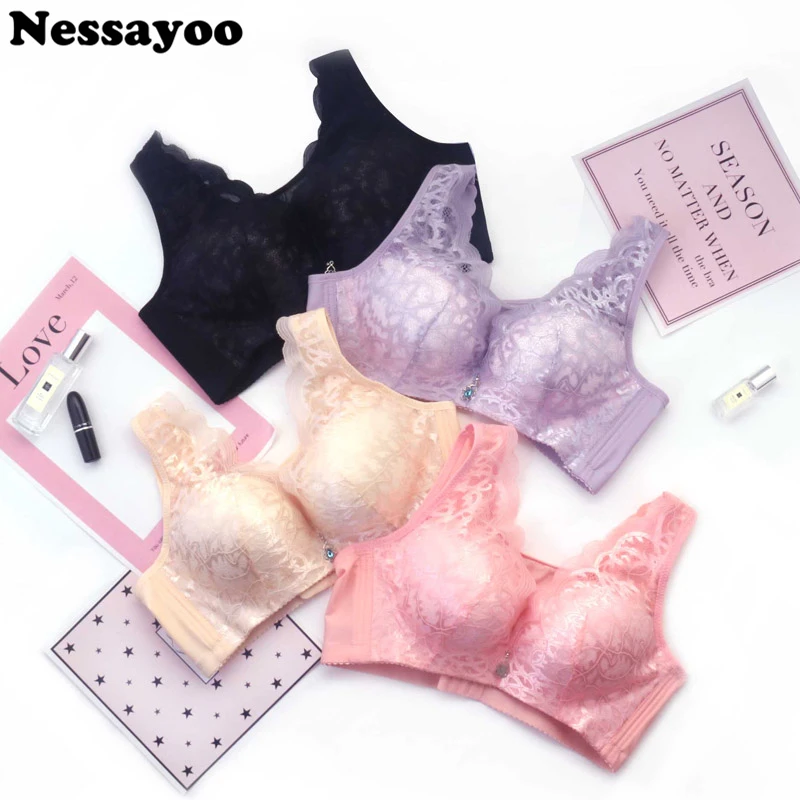 

Thin Cup Sexy Lace Vest Style Adjustable Full Coverage Bras Push Up Wire Free Women's Bra No Rims Large Size Women Wireless Bras