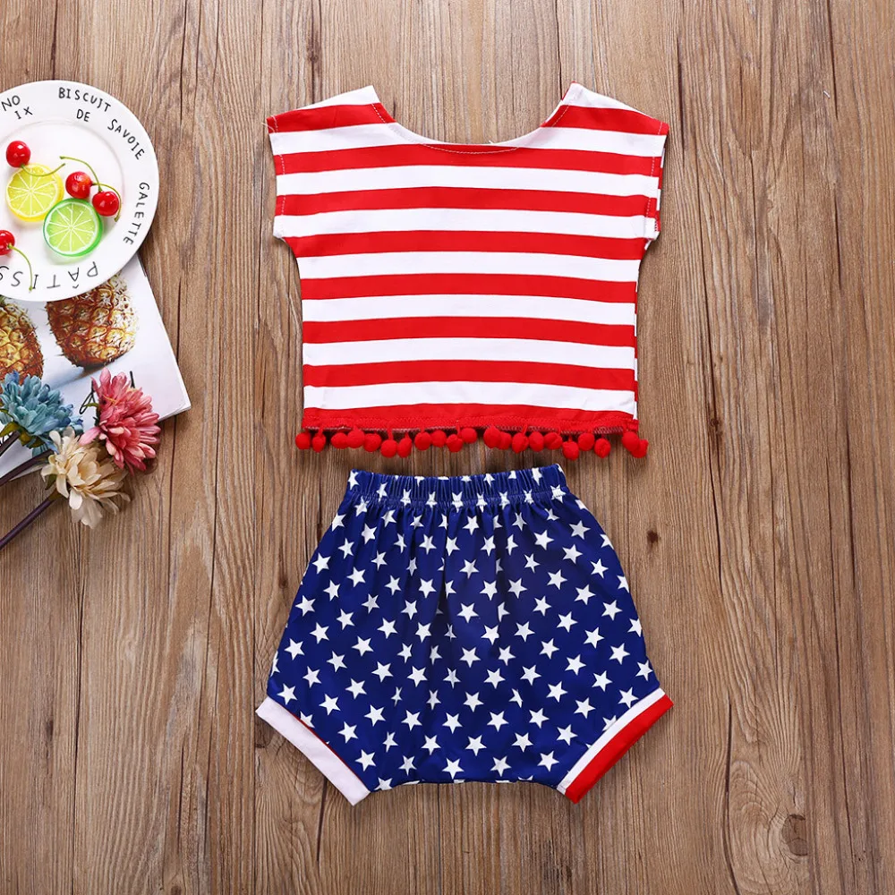 

Baby Boys Girls Clothes Sets Stars Striped Tops+Shorts 4th Of July Outfits Set Vetement Enfant Fille Kids Summer Clothes 2019