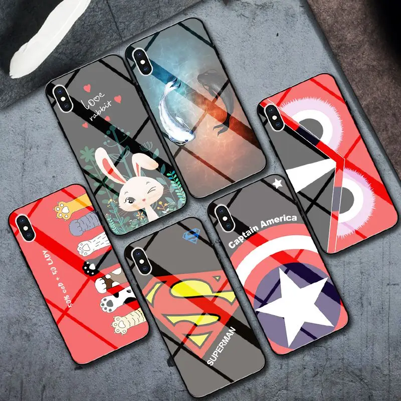 

Superman Good Tempered Glass Phone Case For Apple iPhone 6 7 8 Plus Cases 6S Plus Captain America Cover For iPhone X XS MAX XR
