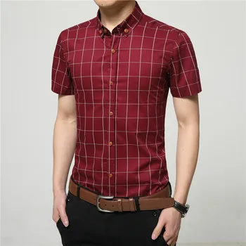 

Summer New Men's Plaid Shirt Korean Men's Short-sleeved Shirt Men's Casual thin Slim half-sleeved shirt More size M-4XL 5XL