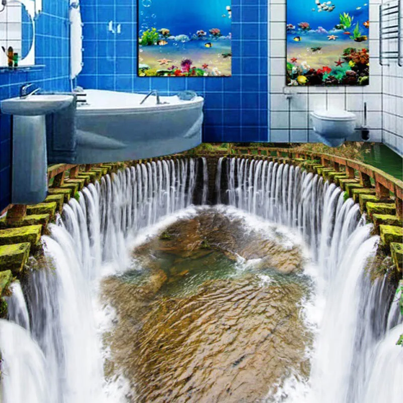 Пользовательские росписи обоев стерео водопад Гостиная Спальня Ванная комната 3D Пол фрески ПВХ самоклеющаяся Водонепроницаемый обоев