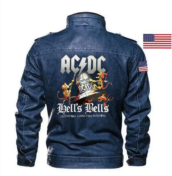 

Fashion locomotive ACDC hoodie my bell leather jacket Slim leather men's car jacket brand clothing + epaulettes