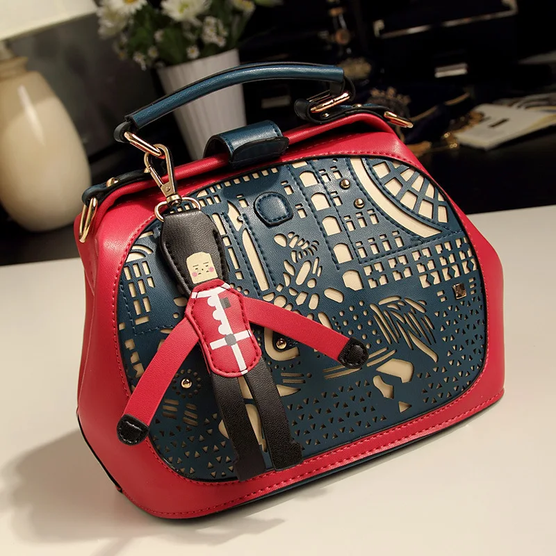 [ New ] The new hollow shoulder bag color suture retro pony Doctor Bag | Багаж и сумки