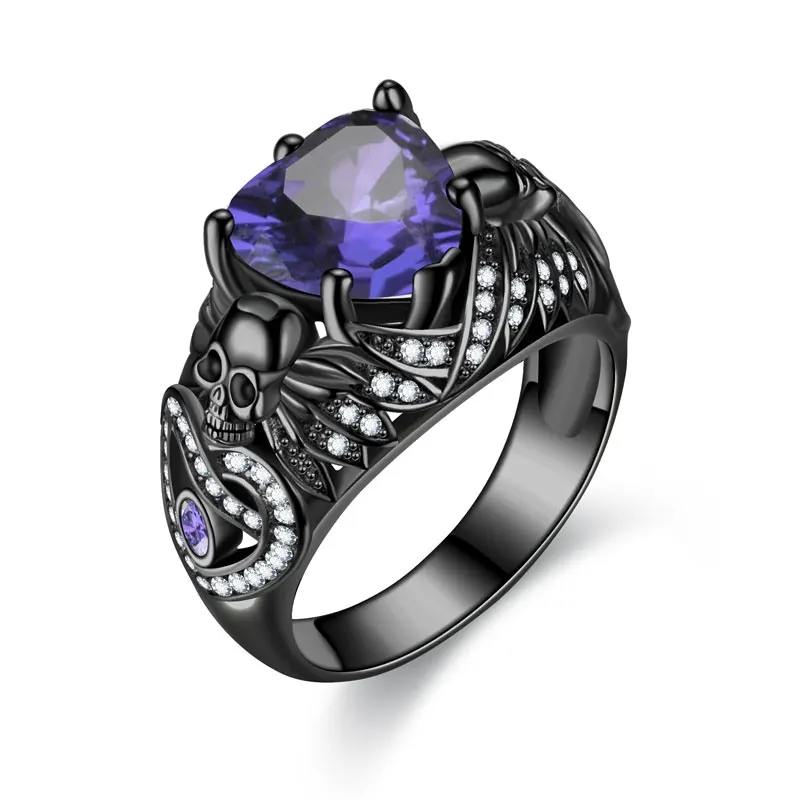 Готический черный стиль ретро кольца для женщин Фиолетовый Кристалл CZ свадебные Любовь Сердце вечерние модные любовь подарок кольцо ювелирные изделия