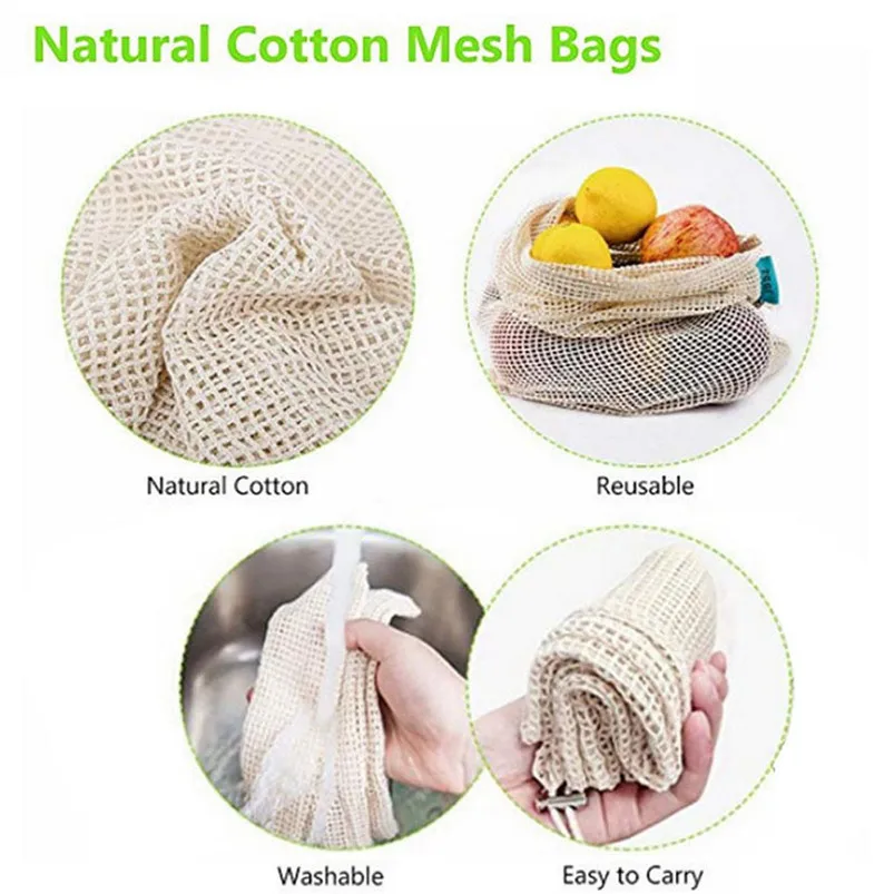 6 PCS Reusable-Produce-Bags Organic Cotton Mesh Storage Bag Biodegradable Zero Waste Grocery Bag Home Storage Decor 40AP2406