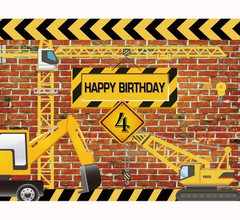 

Birthday photography backdrop Construction Party Banner Decor Brick Wall Backdrop Dump Truck Boy customized photo studio props