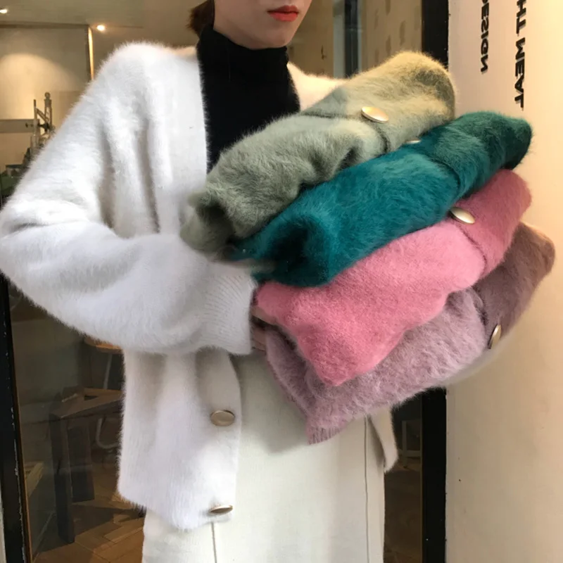 casaco de manga longa cozy malha cardigan quente outerwear solto