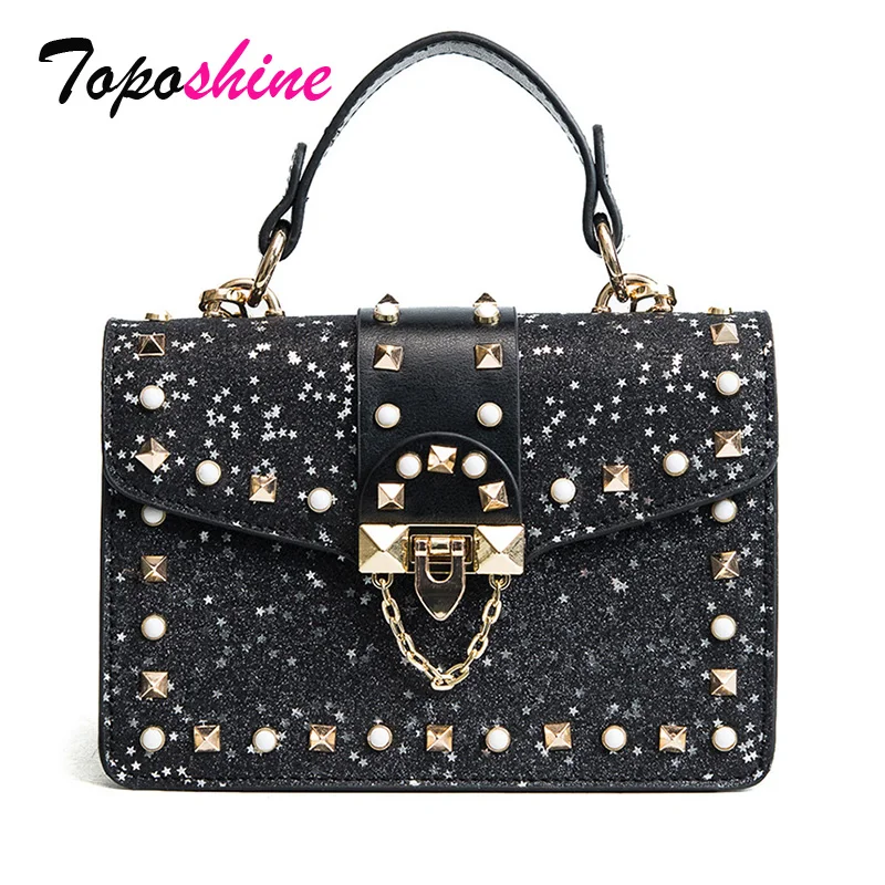 

Korean Version of the Spring Wild Bag Female Fashion Simple Small Square Casual Personality Rivet Shoulder Messenger Bag Tide