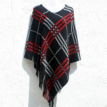 

Keeps Warm Colorful Plaid Cape Shawl Cloak Batwing Sleeve Asymmetric Shawl Overcoat Capas Mujer Femme Ladies Cloth 5ZC0613f