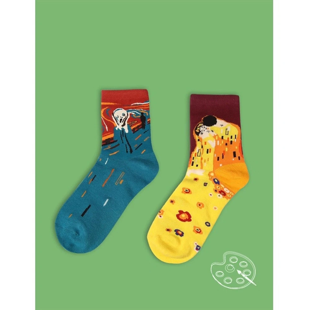 

Autumn Winter Western Christmas Abstract Oil Painting Mona Lisa Literary Retro Socks Harajuku Wind Cartoon Funn'y Happy Socks