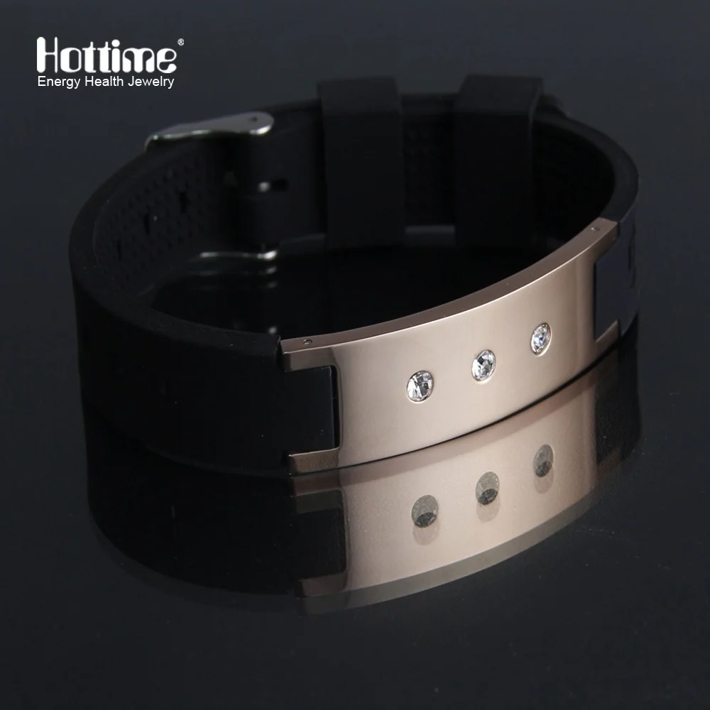 

Anti SnoringSilicone Energy Sports Bracelet with 3 Crystal Statement Stainless Steel Bangle Negative Ion Watch Band fashion 2019