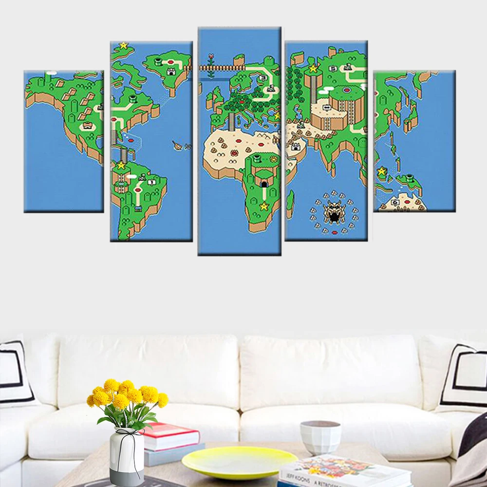 

Modular HD Print Wall Art Picture Home Decor Living Room Frame 5 Piece Super Mario Game World Map Painting Poster Canvas