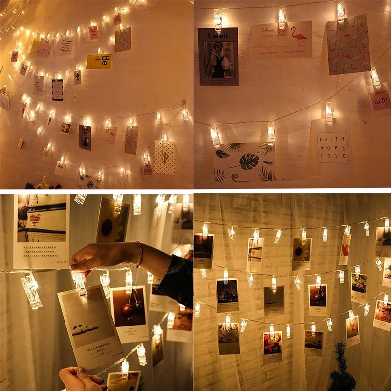

2M LED Card Photo Clip String Lights Colorful Crystal Festival Party Wedding Fairy Lamp Home Decoration Night Lights