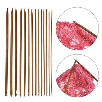 

14pcs Bamboo Crochet Hooks And Knitting Needles Two Sides Weave Yarn DIY Needle Arts Craft Needles For Knitting Sewing Tools