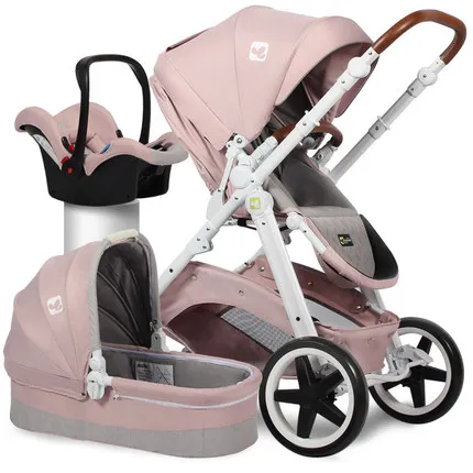 Европейская стандартная детская коляска 3 в 1 люлька автомобильное кресло и коляска для 0-3 лет коляска Европейского фасона Роскошная детская коляска - Цвет: pink 3in1