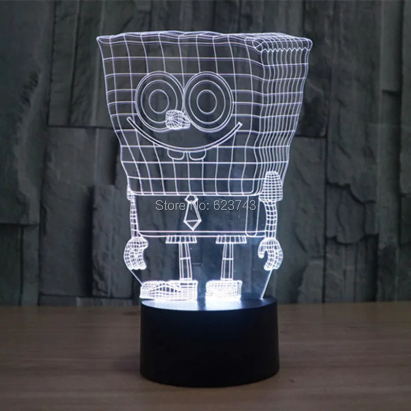 

Free Shipping 7 Color changing 3D SpongeBob Squarepants Plastic LED Night Light with USB led table Lamp for children gift
