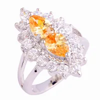 New Fashion Baroque Style Rings Champagne Morganite 925 Silver Ring Size 6 7 8 9 10 For Women Jewelry  Wholesale Free Shipping