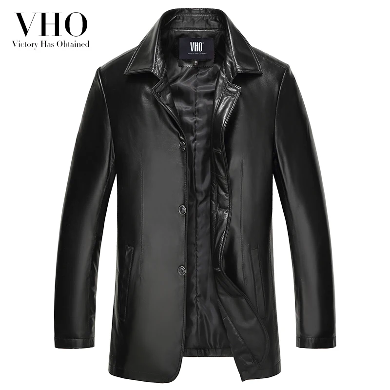 

VHO brown/black men motorcycle real leather jackets outerwear medium long turn-down collar casual sheepskin genuine leather coat