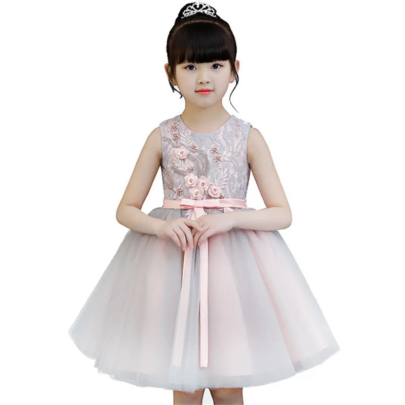 

Wedding Dress for Girl Kids Sleeveless Tulle Embroidery Floral Princess Dresses Children Party Birthday Formal Gown Dress BW173
