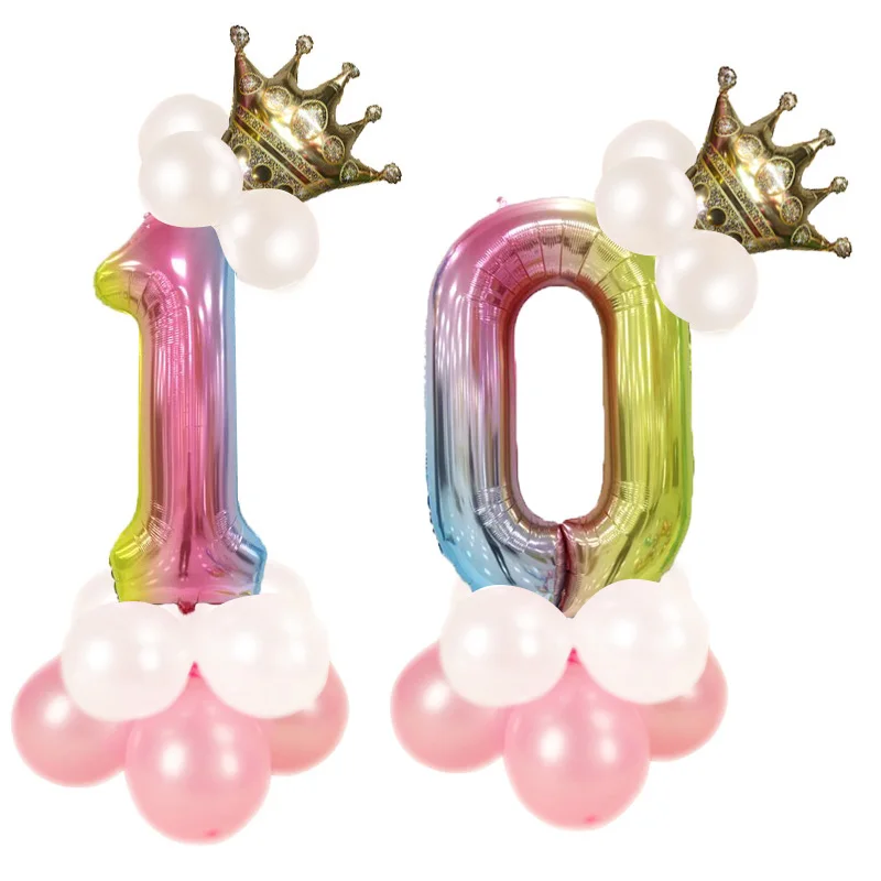 

3.4ft Rainbow Foil Helium Unicorn Digit Figure Number Balloons Princess 1st birthday party decorations kids Girl Globo Ballon