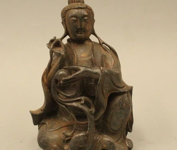 

6" Chinese Buddhism Bronze Kwan-yin Guan Yin Goddess cyprinoid Statue Sculpture