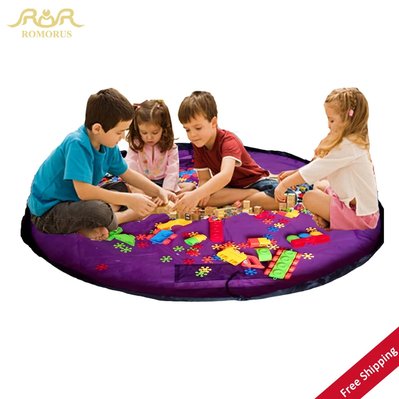 Free Shipping Round Portable Kids Toy Storage Bag and Play Mat Lego Large Children Toys Organizer