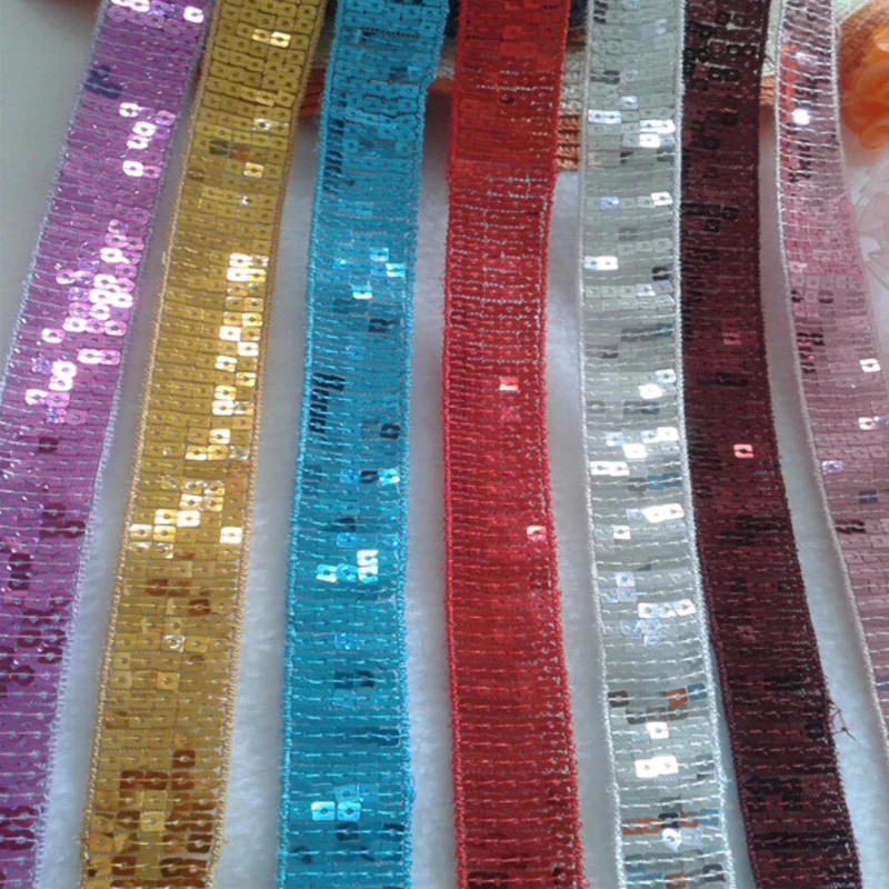 

13meters/lot 2.4CM 5 Rows Width Stretch Sequin Stripe Lace Ribbon Elastic Band Trim For DIY Clothing Accessories Curtains