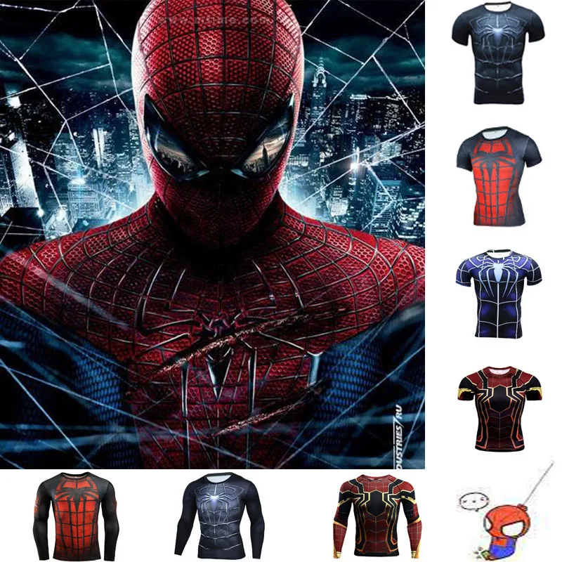 

Men's Fashion Compression Tights Short Sleeve Long Sleeve Training Workout 3D Spiderman Fitness T Shirts Apparel Superhero