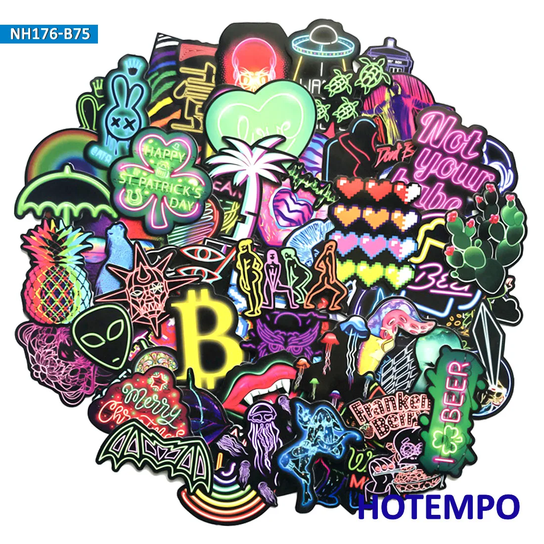 75pcs Color Neon Light Sticker Icon for Mobile Phone Laptop Luggage Skateboard Fixed Gear Bike Guitar Case Moto Decal Stickers