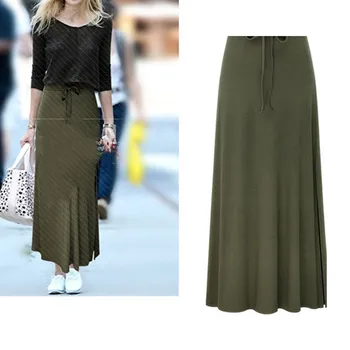 

New Fashion Slit Belted Maxi Skirt New Women Pleated Long Skirt Autumn Winter Hot Sale Heigh Quality High Waist Vintage Skirts