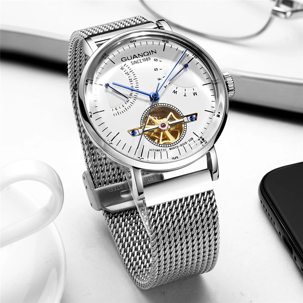 Reloj Hombre 2019 GUANQIN التلقائي الميكانيكية ووتش الرجال الفاخرة حذافة الفولاذ المقاوم للصدأ للماء الساعات Mekanik كول الساعاتي Reloj Hombre 2019 GUANQIN التلقائي الميكانيكية ووتش الرجال الفاخرة حذافة الفولاذ المقاوم للصدأ للماء الساعات Mekanik كول الساعاتي