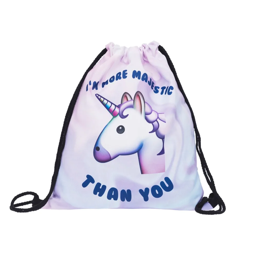 

Who Cares Drawstring Bag emoji unicorn more majestic mochila 3D Print daily Sac A Dos School Bags for Teenage Girls Mochilas