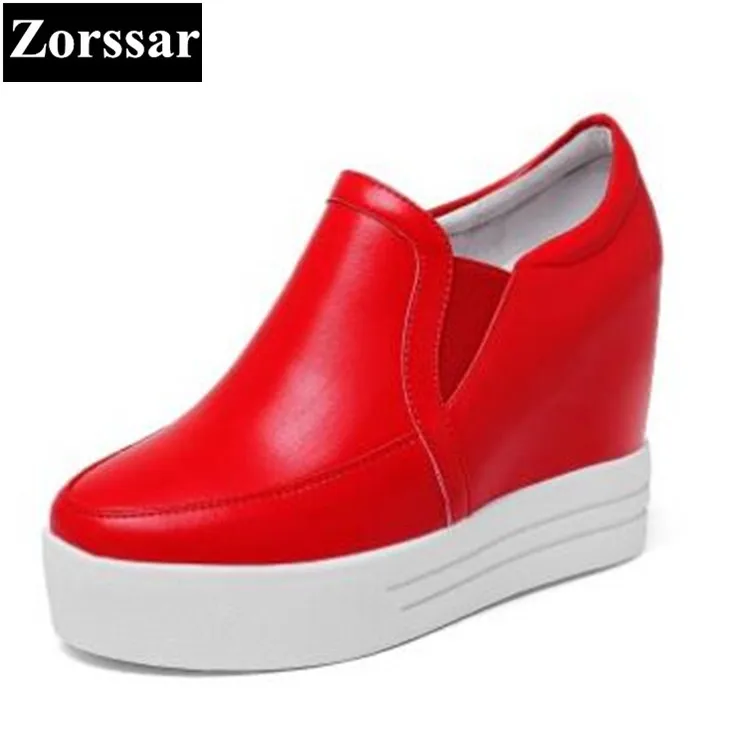 

{Zorssar} 2017 Genuine leather Womens platform Pumps Shoes Wedges High heels Women height increasing shoes female casual shoes