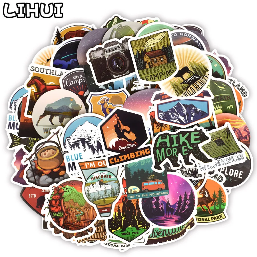 

50 PCS Camping Travel Stickers Wilderness Adventure Outdoor Landscape Waterproof Decal Sticker to DIY Suitcase Laptop Motor Car