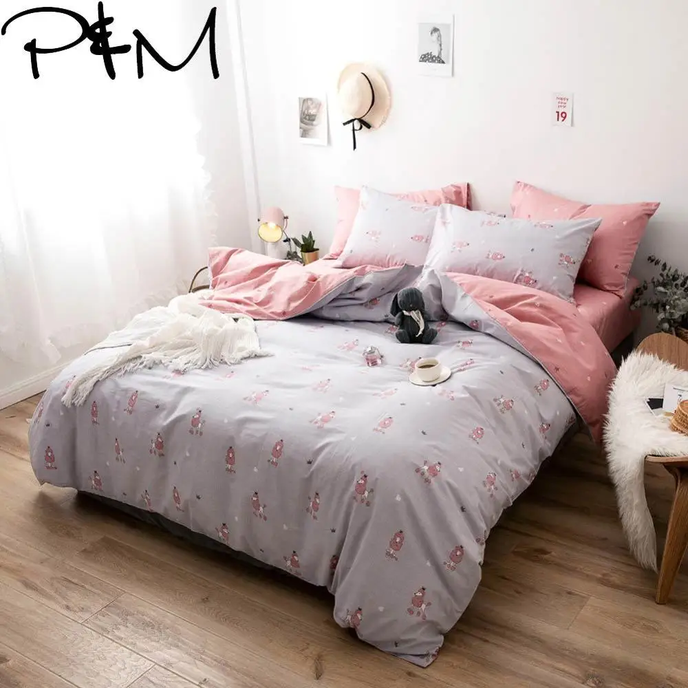 

Papa&Mima Cute little sheep print Cartoon style cotton Queen Twin size bedding set duvet cover flat sheet pillowcases