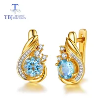 TBJ,simple natural gemstone clasp earring in 925 sterling silver with sky blue topaz round7.0mm earring office girls daily use TBJ,simple natural gemstone clasp earring in 925 sterling silver with sky blue topaz round7.0mm earring office girls daily use
