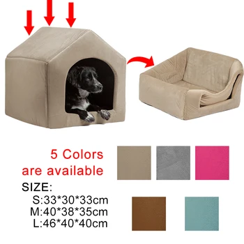 

Pet Dog Cat Dome Bed Kitten Cave Cubby Cozy Baskets House Embossed Crate Warm Windproof Dog Puppy Kennel Cat Cushion Kitten Mat