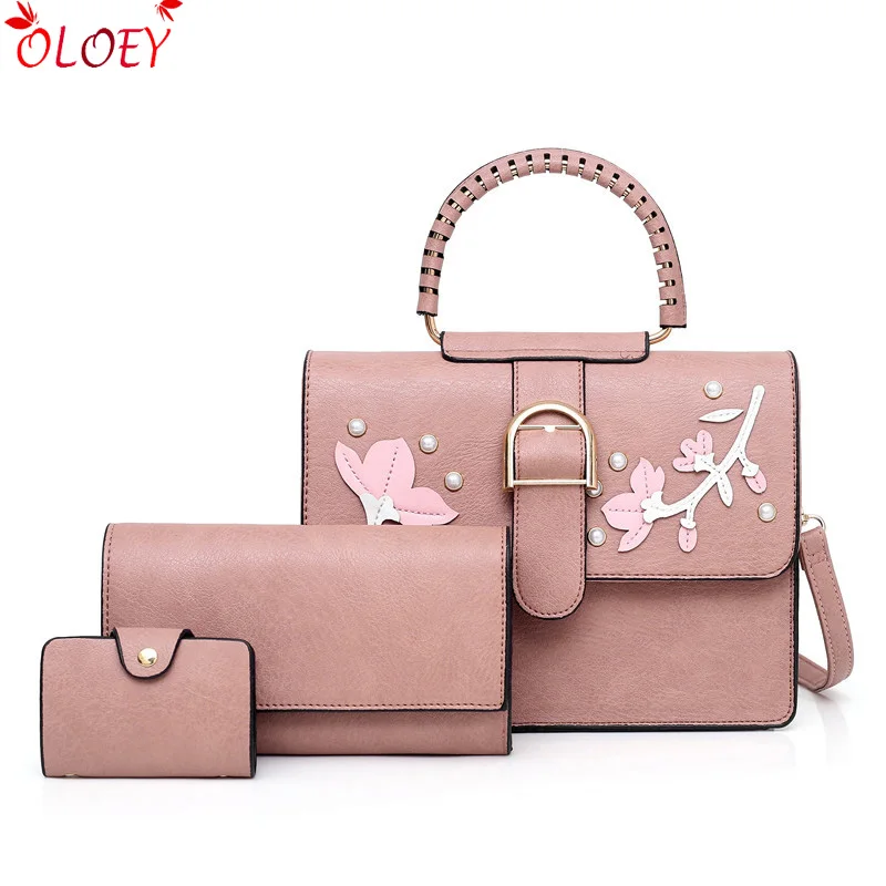 

2019 new fashion 3 pieces/set of handbag for women able embroidered flower handbag fashionable single-shoulder bags cross-body