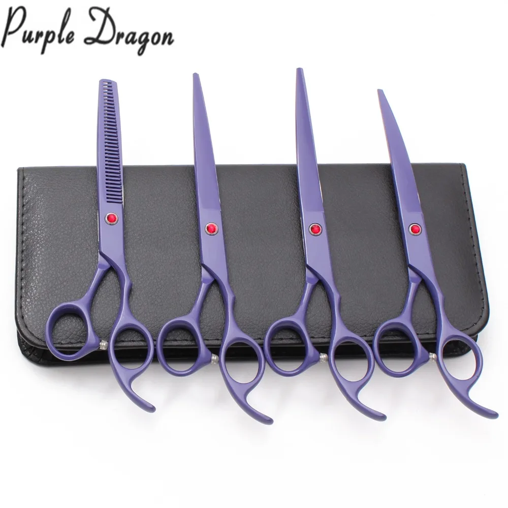 

Z3103 4Pcs 7Inch Purple Dragon JP 440C Animal Grooming Shears Cutting+Thinning+Up&Down Curved Shears Professional Pets Scissors
