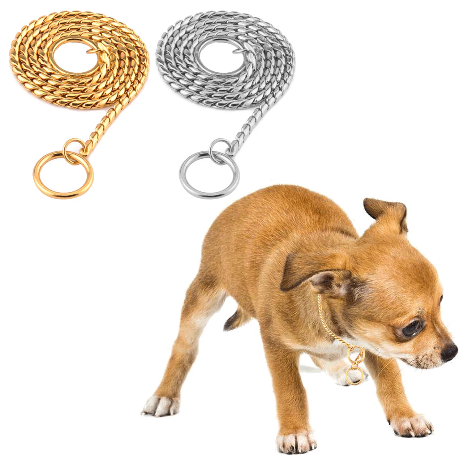 

Behogar Dog Chain Collar Pet Heavy Chain Dog Training Choke P Chain Snake Collar with Links 15.75 Inch