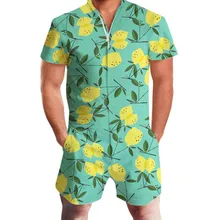 Для мужчин комбинезоны 3D с надписями и рисунками лимонов; одежда короткий рукав комбинезон ромпер Комбинезон пляжный костюм Одна деталь Slim Fit Костюмы Для мужчин комплект детской одежды
