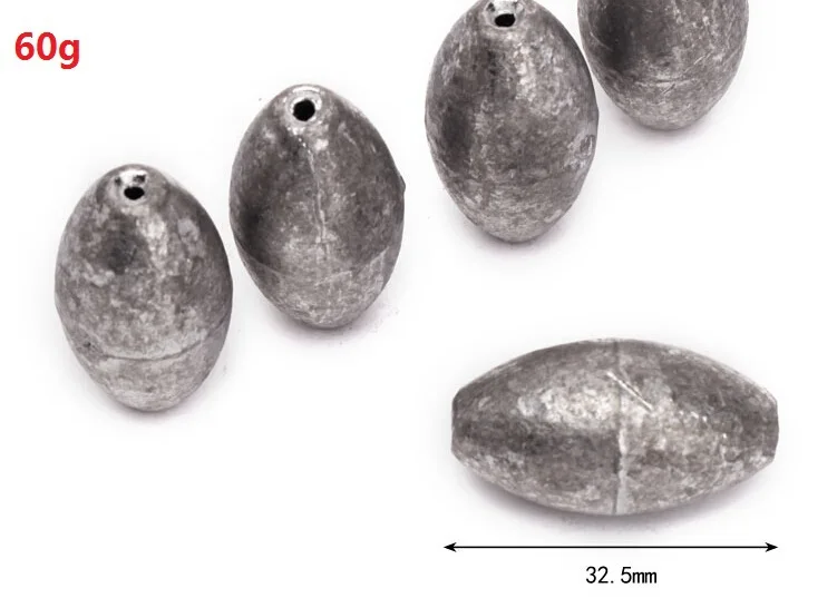 10pcs Cheap Price 60g Sea Rod Fishing Lead Sinkers Oval Fishing Weightsin Fishing Tackle Boxes