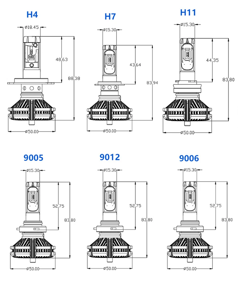 2 шт. фар автомобиля лампа комплект 12 В 24 В 50 Вт 6000LM 6500 К автомобильных фар зэс lumileds светодиодный чип Авто свет 9005 9006 H11 H4 H7 H1