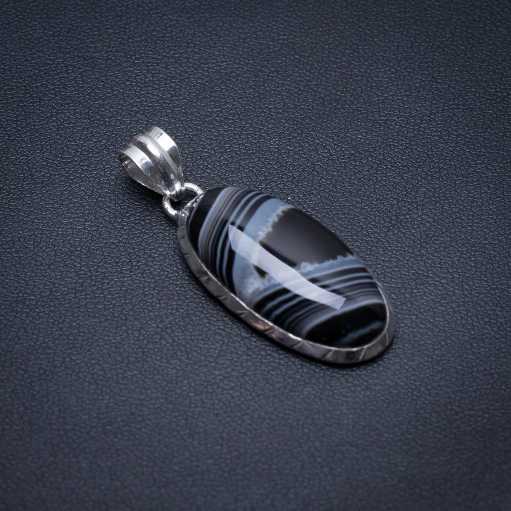 

Natural Botswana Agate Punk Style Vintage 925 Sterling Silver Pendant 1 3/4" S1072